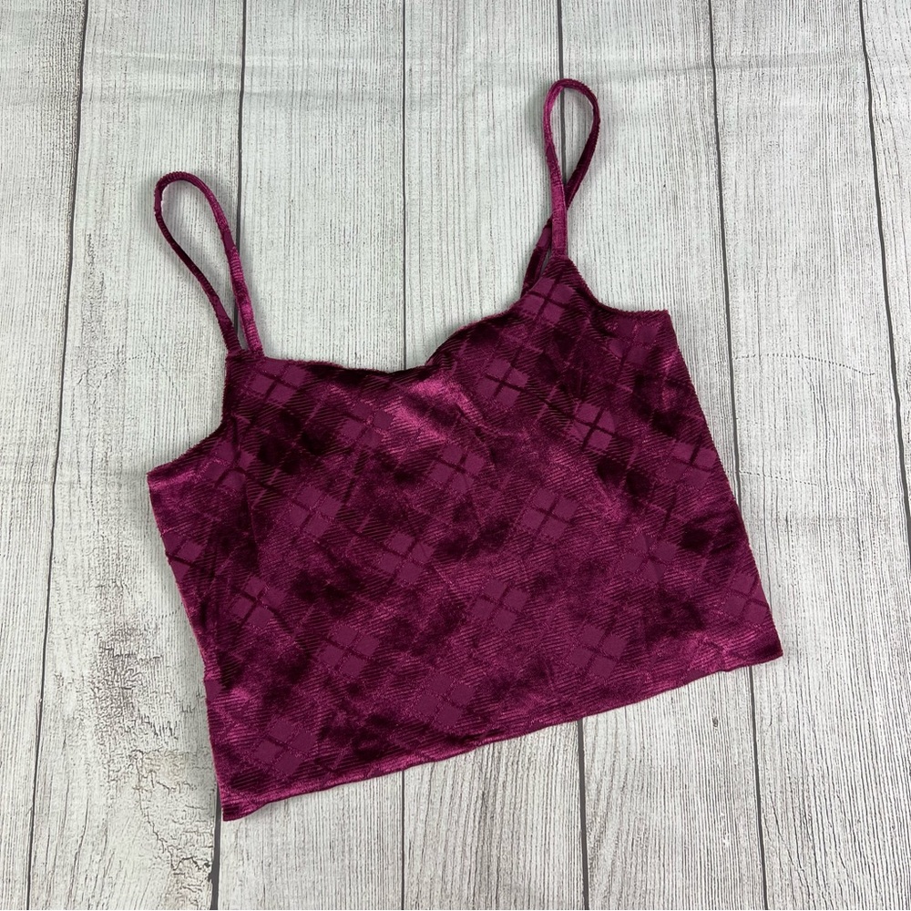 NWT Cotton On Wylde Raspberry Purple Check Cropped Cami Size Large